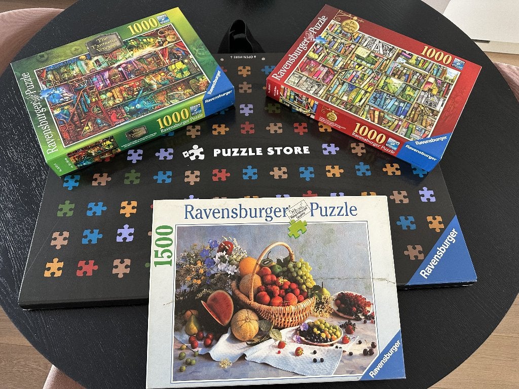 Puzzelpakket - Ravensburger 3 puzzels met puzzelmat, Enlèvement ou Envoi, 500 à 1500 pièces, Comme neuf, Puzzle