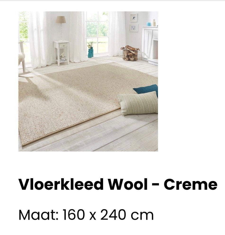 Wollen vloerkleed – Crème – 160 x 240 cm, Ophalen, Zo goed als nieuw, Crème