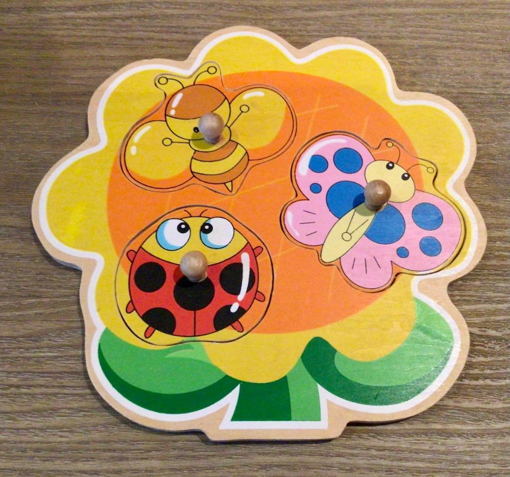 Puzzle en bois abeille, coccinelle, papillon, Enlèvement ou Envoi, 0 à 6 mois, Comme neuf, Moins de 10 pièces
