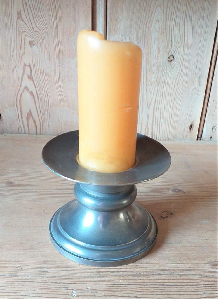 Bougeoir en étain pour grosse bougie, Ophalen of Verzenden, Gebruikt