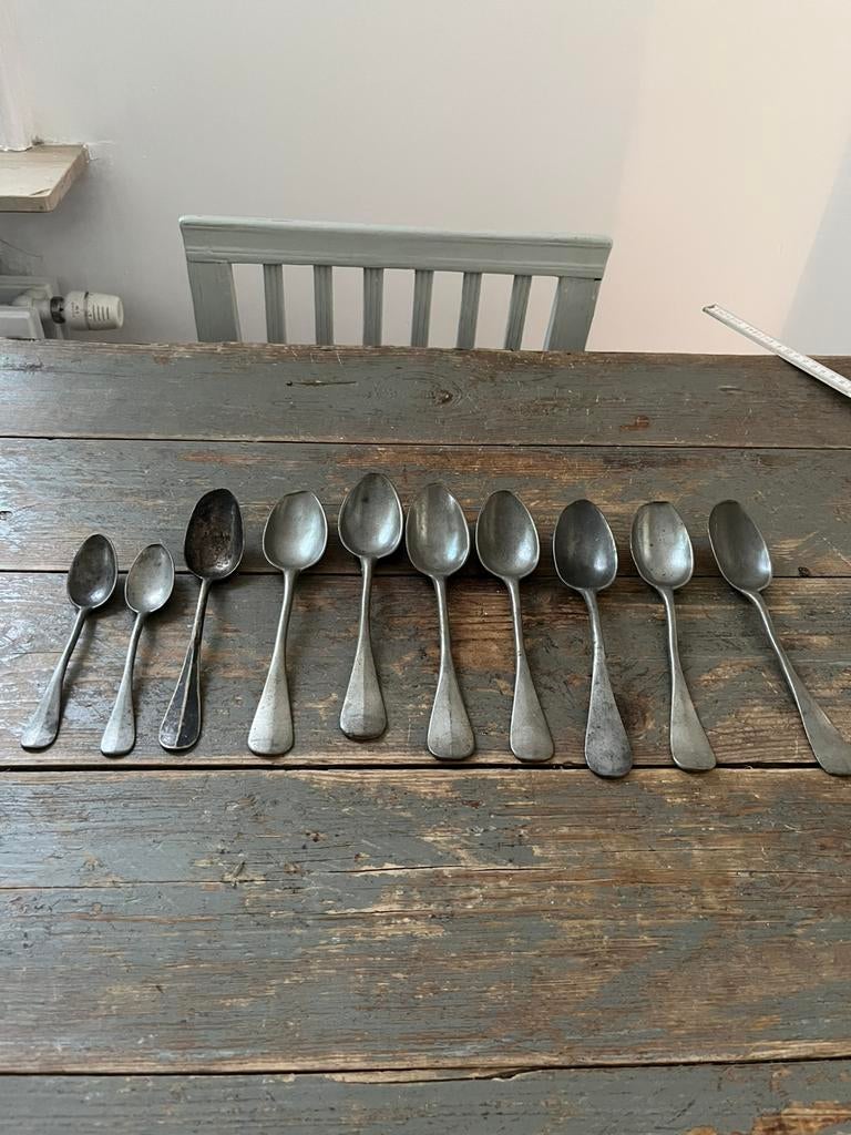 ANTIEKE TINNEN LEPELS AUTHENTIEK BESTEK, Antiek en Kunst, Ophalen of Verzenden