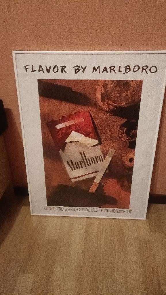 Vintage kader met reclame Marlboro jaren 90, Verzamelen, Ophalen, Gebruikt, Reclamebord