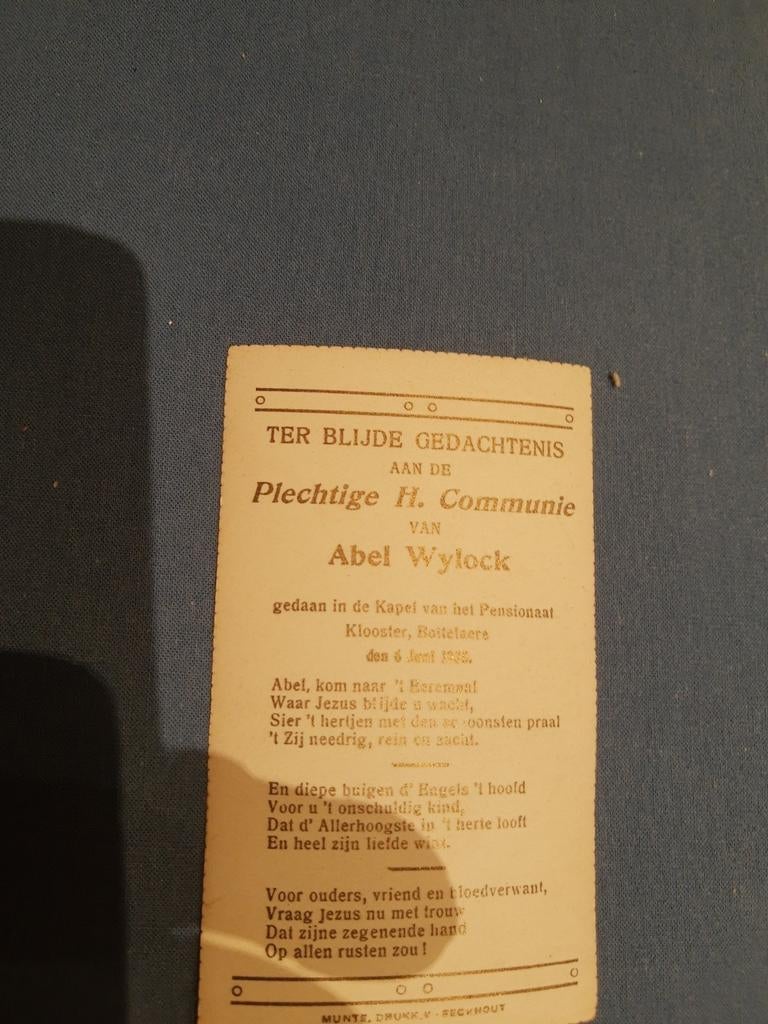 Plechtige communie 1935, Abel Wylock, Bottelaere, Verzamelen, Ophalen of Verzenden