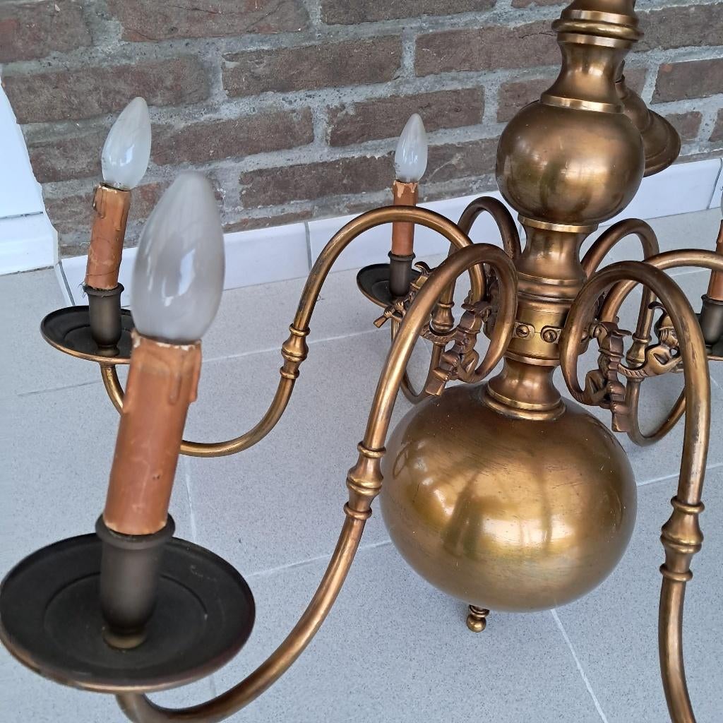 Koperen luster 6-armig, Ophalen, Zo goed als nieuw, Antiek