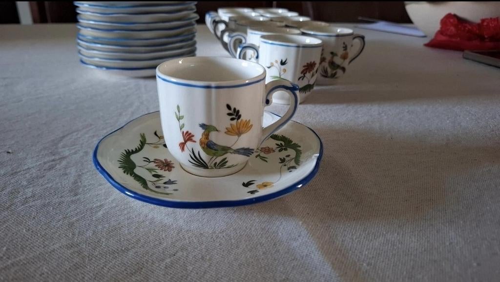 12x Tasse à café « Oiseaux de Paradis » avec soucoupe Gien F, Antiquités & Art, Enlèvement