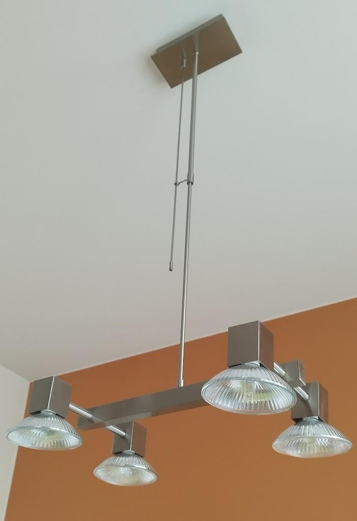 Rvs Hanglamp 4 spots. Dimbaar., Huis en Inrichting, Ophalen, Zo goed als nieuw