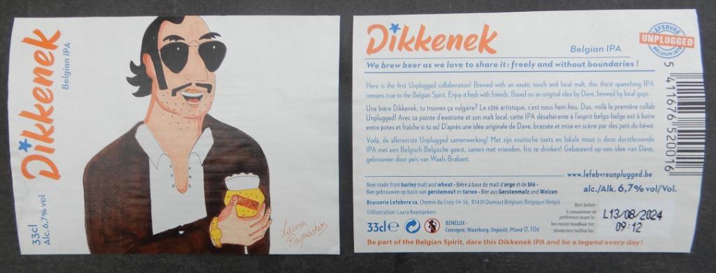 Bieretiket Dikkenek Brouwerij Lefebvre sa (10v1), Verzenden, Gebruikt