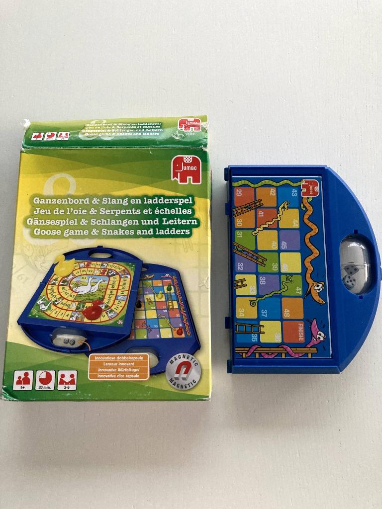 Handig reisspel, Ladders en slangen & ganzenbord van Jumbo, Jumbo, Jeu de voyage, Trois ou quatre joueurs, Comme neuf