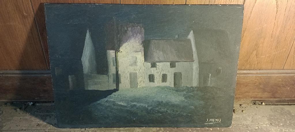 Peinture sur bois signée "J. MENU", 45x32, n202, Antiquités & Art, Art | Peinture | Classique, Enlèvement ou Envoi
