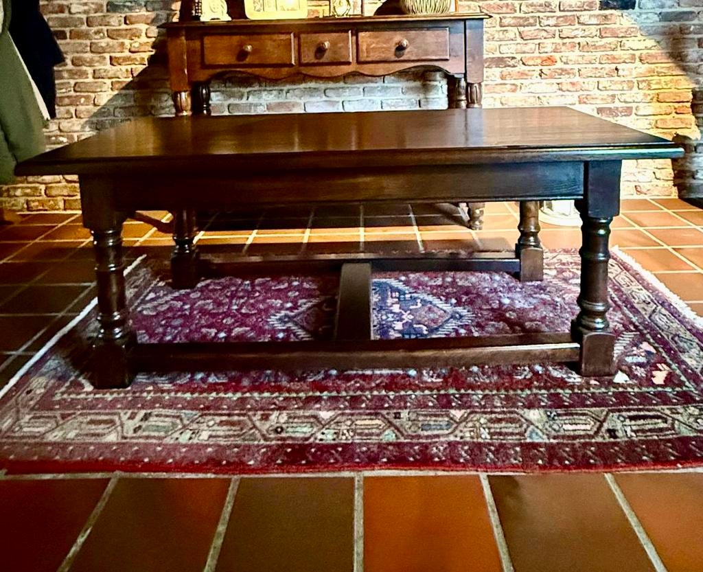 Massief eiken salontafel en 2 bijzet tafeltjes, Ophalen, Zo goed als nieuw