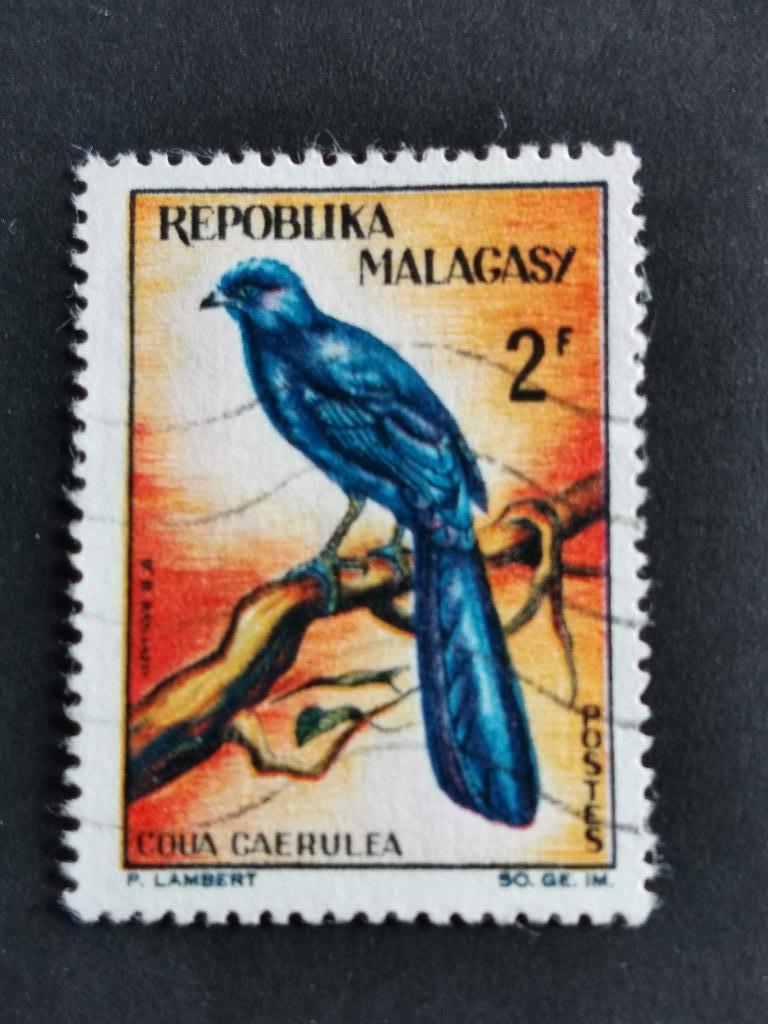 Madagascar 1963 - vogels - Blauwe coua, Postzegels en Munten, Postzegels | Afrika, Ophalen of Verzenden, Overige landen, Gestempeld