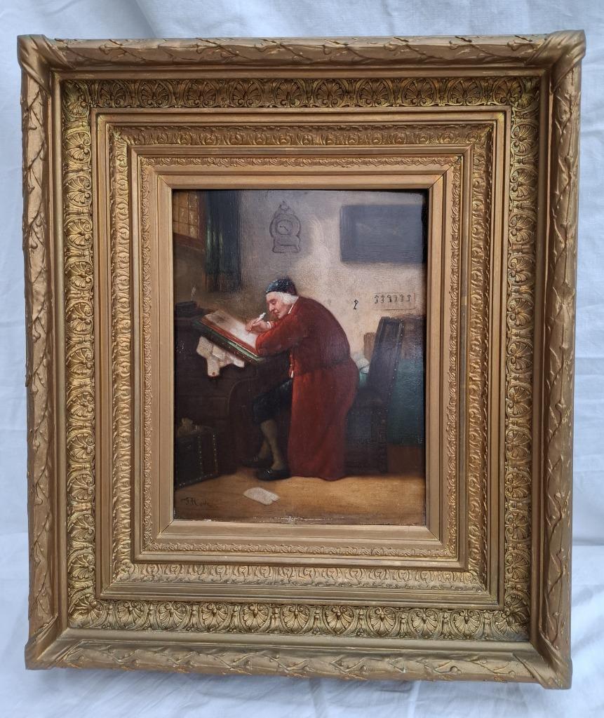 Tableau homme écrivant à son bureau signé J. ou T. Hove, Enlèvement ou Envoi
