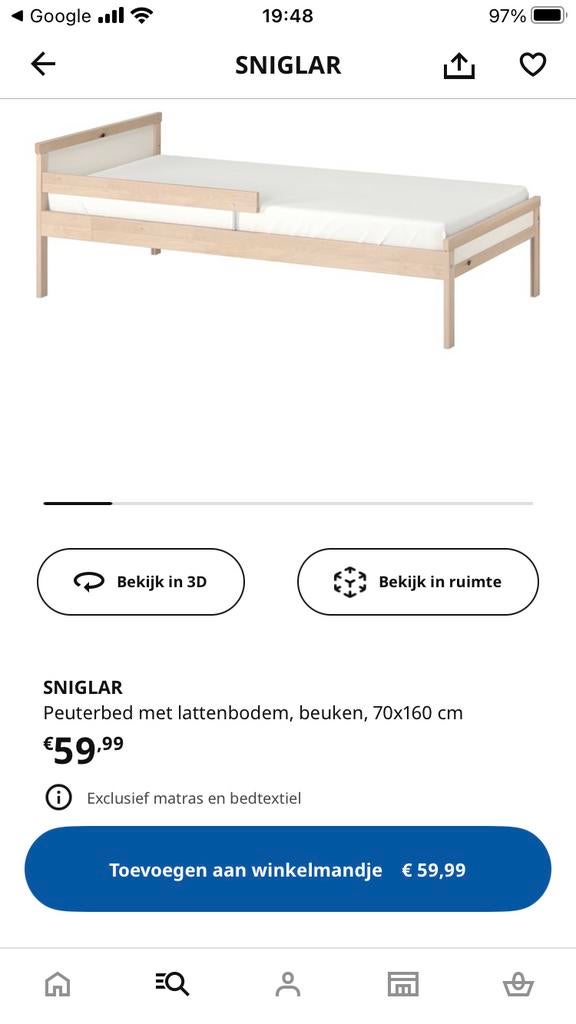 kinder bedje 70 x160, Ophalen, Zo goed als nieuw, Matras