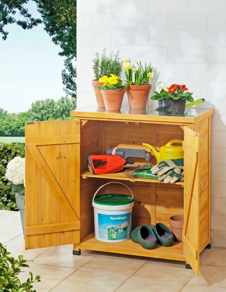 Armoire de jardin basse plan de travail plateau galvanisé, Envoi, Neuf, Bois