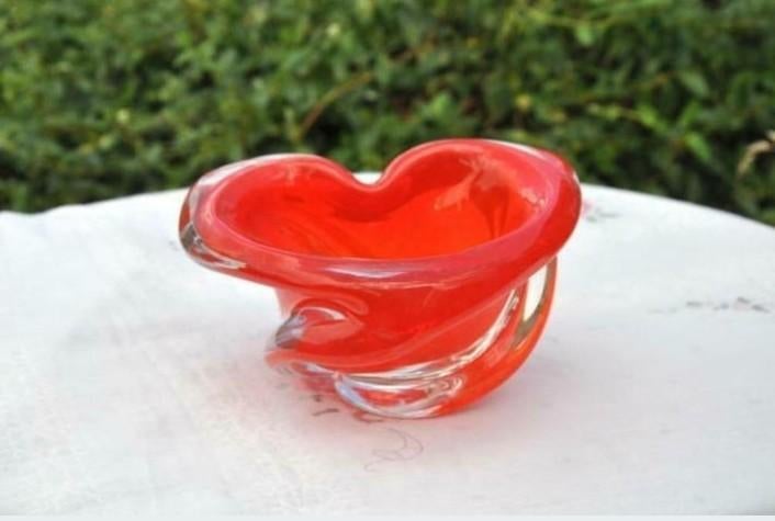 § petite vasque vide poche rouge et incolore cristal, Ophalen of Verzenden