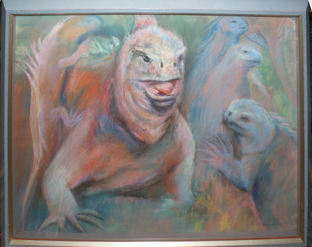 Jozef Moerloos Sr (1934-2005): leguanen (113 x 85 cm), Antiek en Kunst, Kunst | Schilderijen | Klassiek, Ophalen