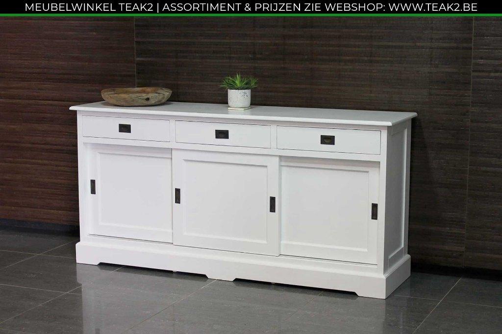 Nouveaux buffets/table d'appoint blanc/teck - buffet, Enlèvement ou Envoi, Neuf, Métal, Avec espace de penderie
