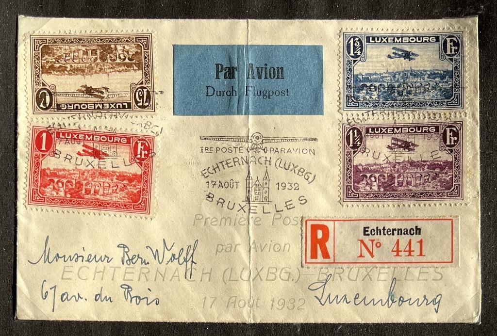 Timbres Luxembourg - avion 1932, Verzenden, Luxemburg, Gestempeld