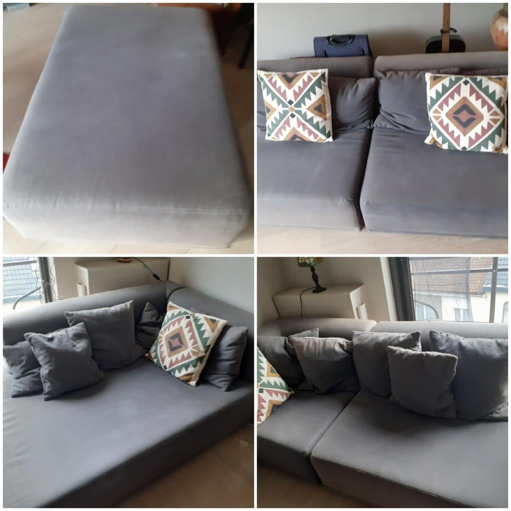 Salon# longchair# hoekelement # drie éénzitten # poef, Ophalen, Gebruikt, Stof