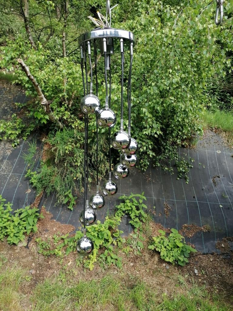 Space Age 70' chromen hanglamp met waterval, Ophalen of Verzenden, Gebruikt