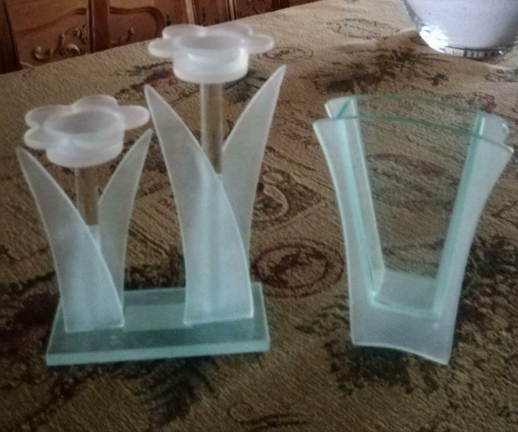 geslepen  glaskaarsjeshouder   vaasje, Ophalen of Verzenden, Zo goed als nieuw, Overige materialen, Kandelaar