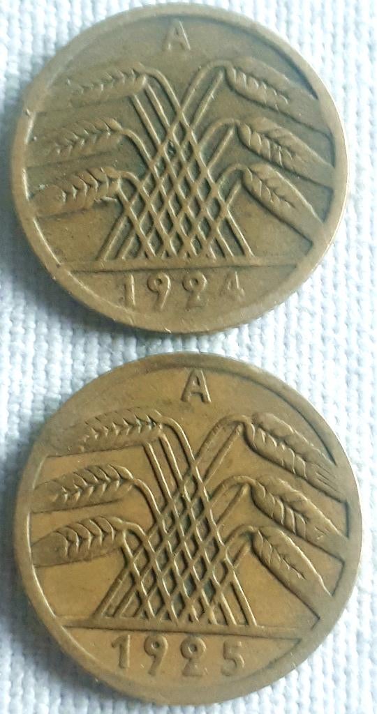 2x Allemagne: 5 REICHSPFENNIG 1925A+5 RENTENPFG 1924AKM39&32, Envoi, Allemagne, Série