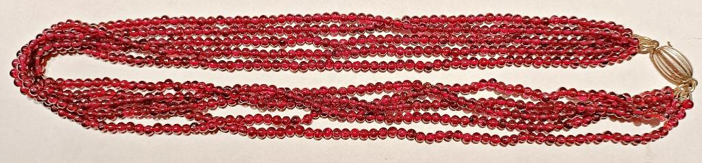 Collier de 5 rangs de perles de grenat rouge, 43 cm, NEUF, Bijoux, Sacs & Beauté, Colliers, Pierre ou Minéral, Enlèvement ou Envoi