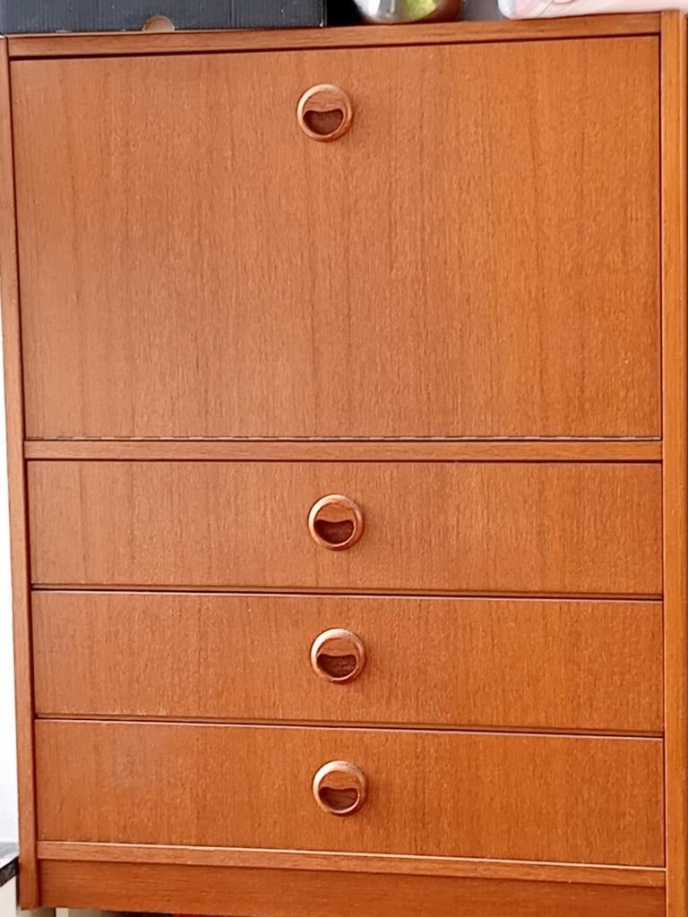 🍀 Orignal rare rétro beau meuble bar teck bureau d'appoint, Bois, Utilisé, Marron, Scandinave