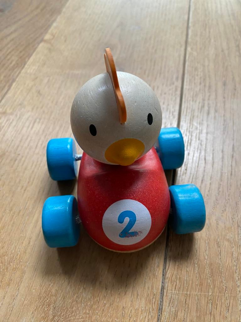 Plantoys racecar met kip, Ophalen of Verzenden, Zo goed als nieuw