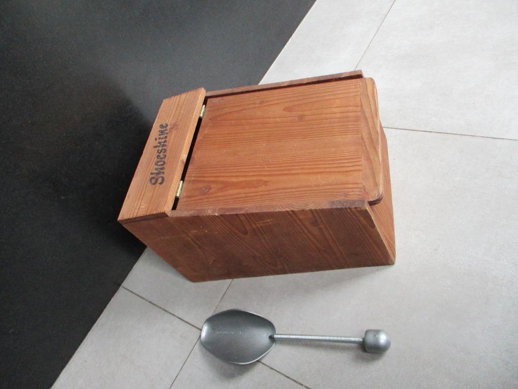 shoeshine schoenpoetskist koffer met schoenlepel opbergbox, Verzamelen, Ophalen of Verzenden, Overige typen