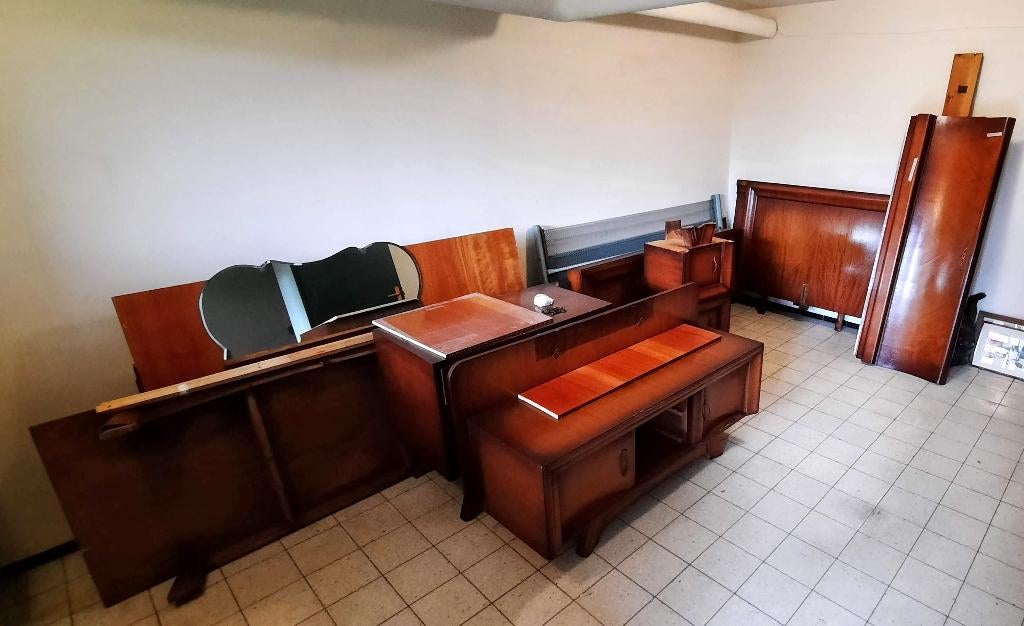 Vintage volledig houten slaapkamer, Ophalen, Gebruikt, Tweepersoons, Jaren 50 houten slaapkamer