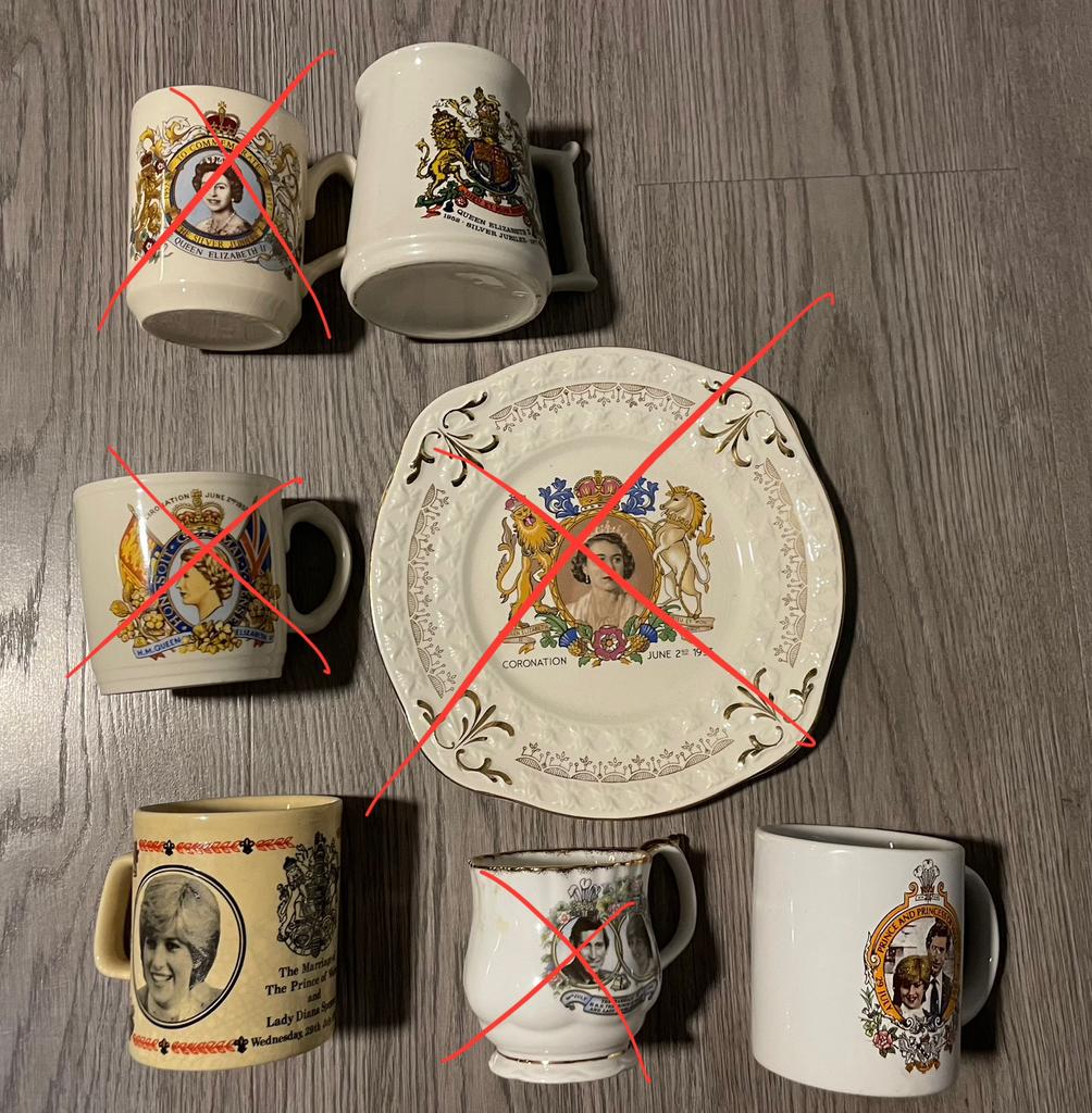 Sacs et assiettes pour reines de la famille royale anglaise, Collections, Enlèvement ou Envoi, Comme neuf