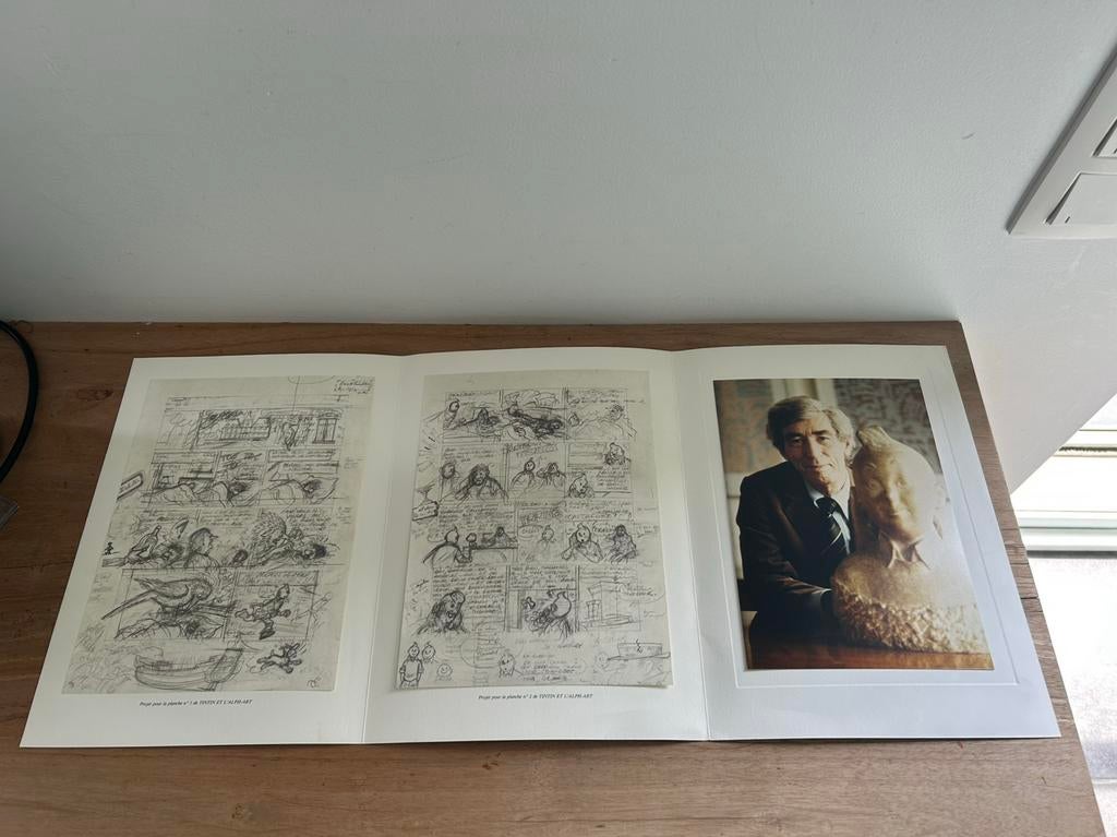 Carte vœux Hergé Tintin 1984 planche l’alpha art 66/30cm, Enlèvement ou Envoi, Tintin