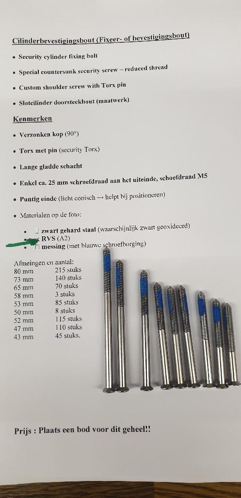 Veiligheidscilinderbevestigingsbout- sloten (RVS/Chrome), Enlèvement, Neuf, Inox, Clé