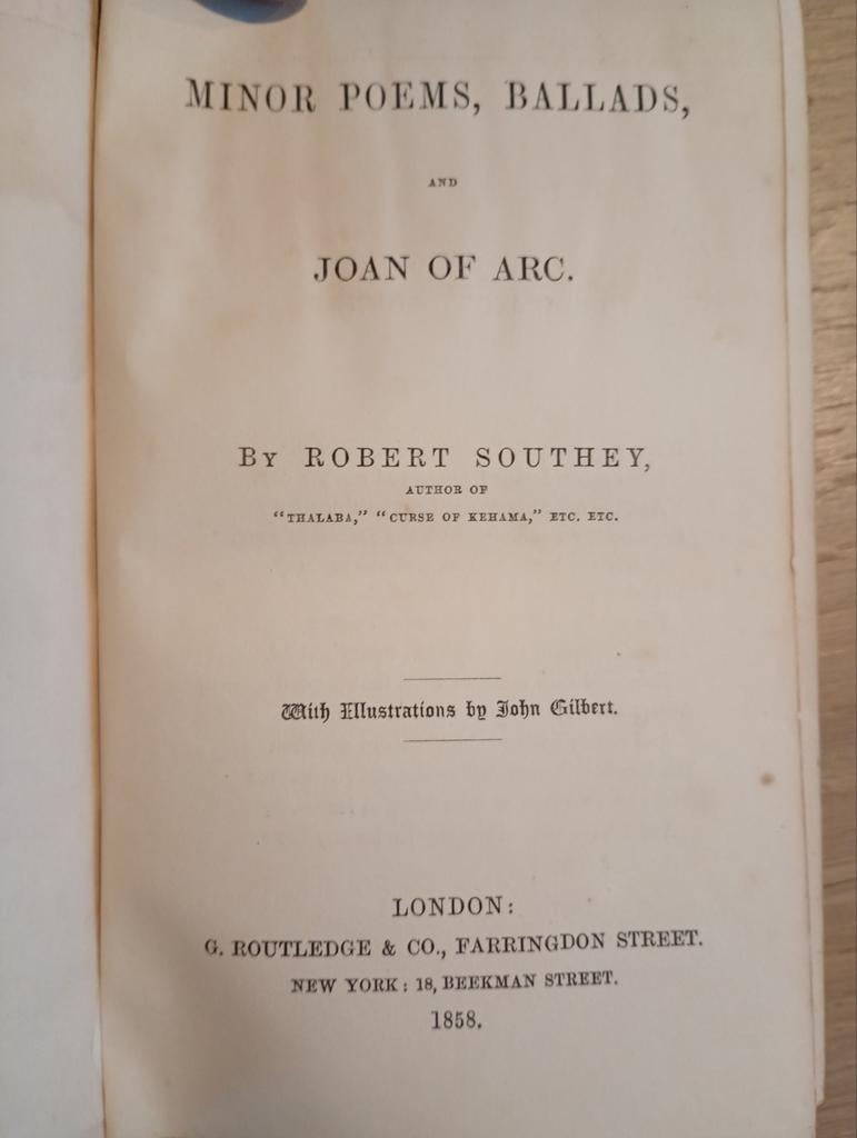 Southey's Minor poems, ballads, ans Joan of arc 1858, Ophalen of Verzenden, Gelezen, Europa overig
