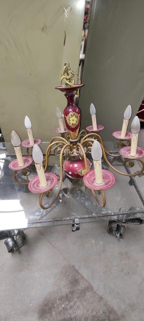 Lustre vintage orné, lustre en porcelaine antique, Enlèvement ou Envoi, Utilisé