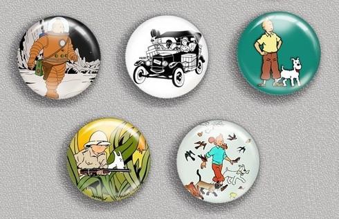 Tintin et Milou - Hergé (5 Badges - Neufs), Envoi, Tintin, Neuf, Autres types