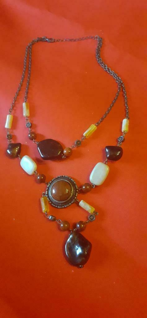 Collier chaine perle et cailloux, Ophalen of Verzenden, Gebruikt