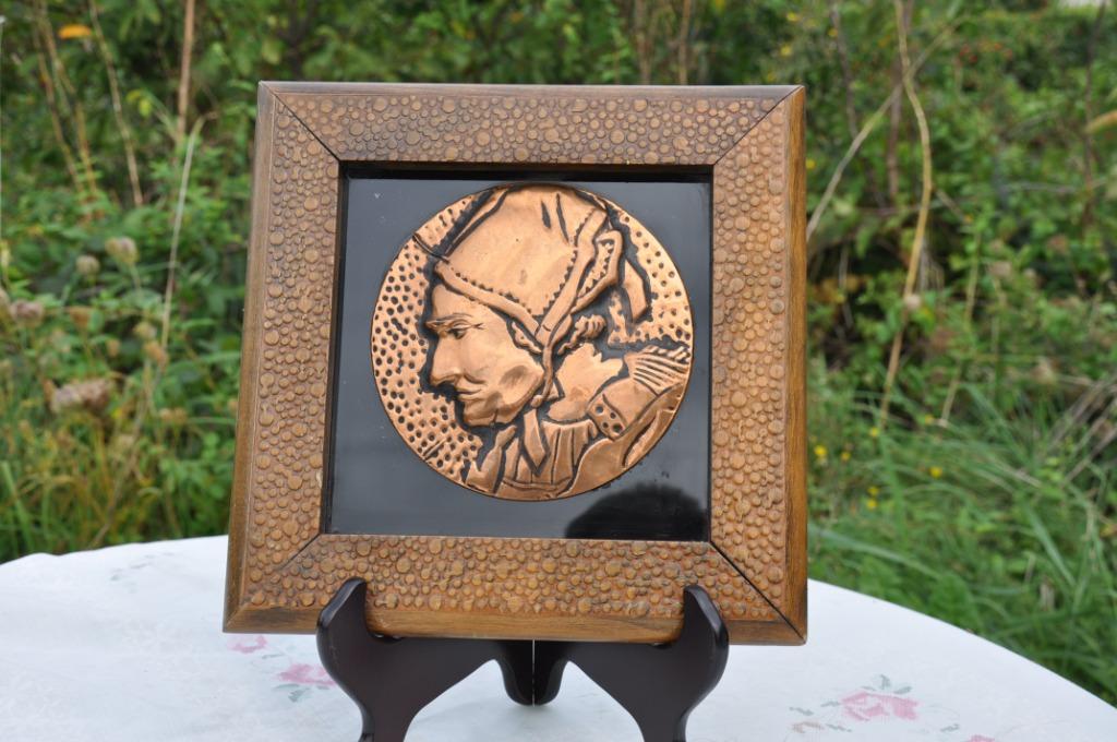 cadre decoratif bois verre et cuivre folklore breton, Enlèvement ou Envoi