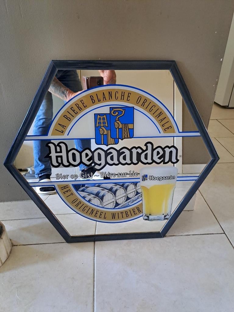 Vintage spiegel 6 hoekige reclame kader van Hoegaarden, Verzamelen, Ophalen