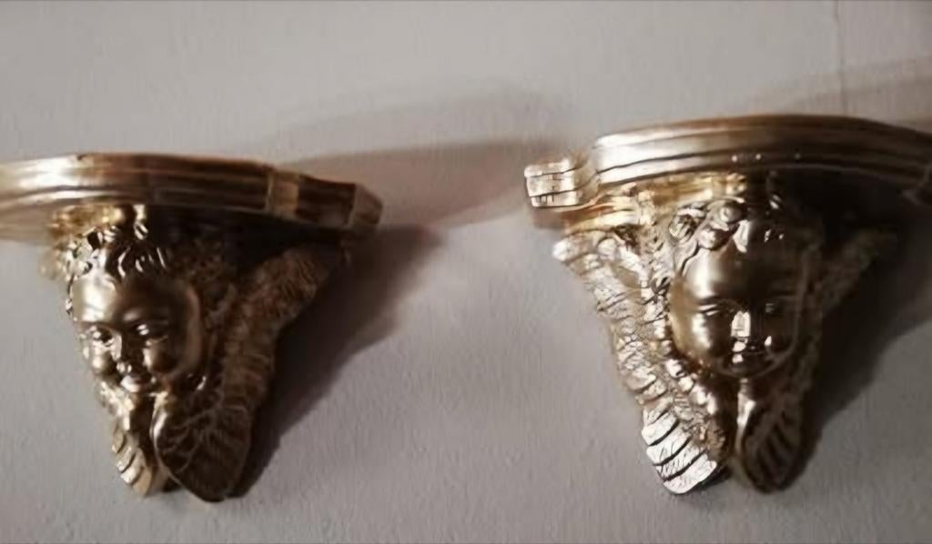 Koppel  gedoreerde muurconsoles,engelen, Antiek en Kunst, Curiosa en Brocante, Ophalen of Verzenden