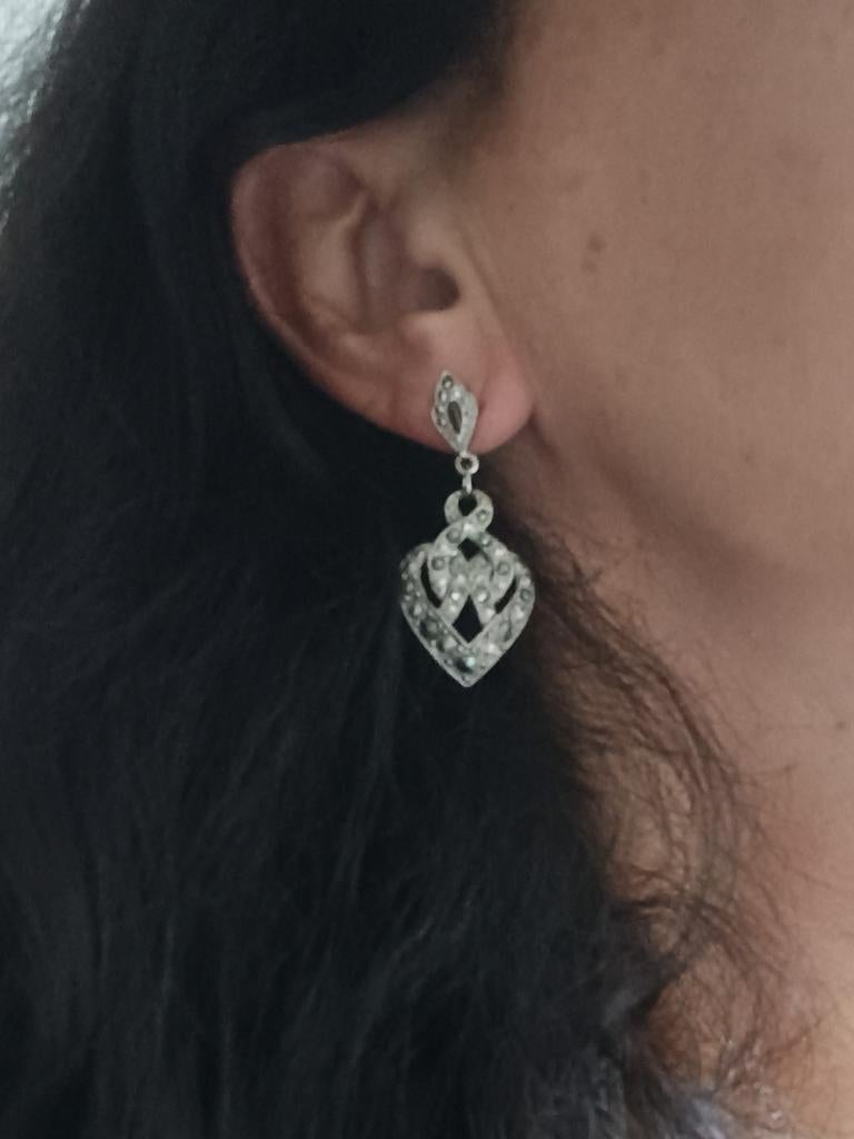 Boucles d'oreilles clips en marcassite, Enlèvement ou Envoi, Comme neuf, Pendantes
