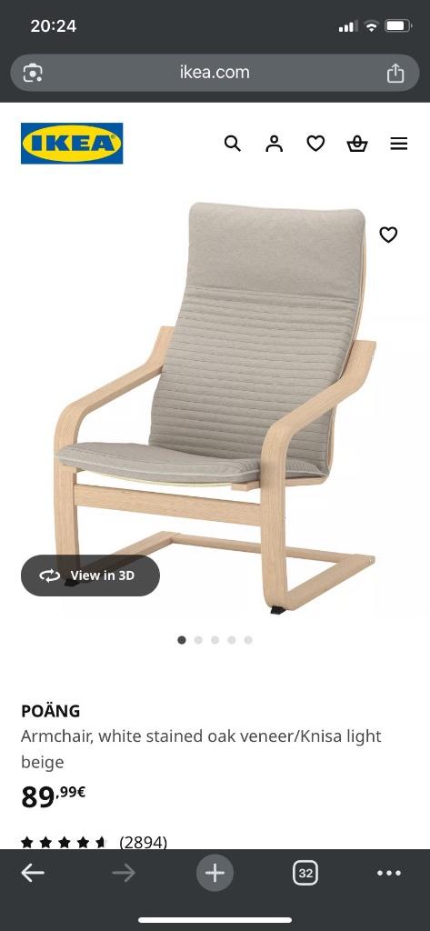 Ikea POANG zetel met voetbank en kussen donker blauw, Ophalen, Zo goed als nieuw, Hout