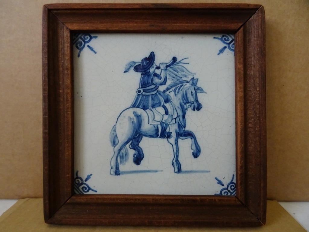 Vintage tegel Tichelaar Makkum met Ruiter man op paard 1950, Ophalen of Verzenden