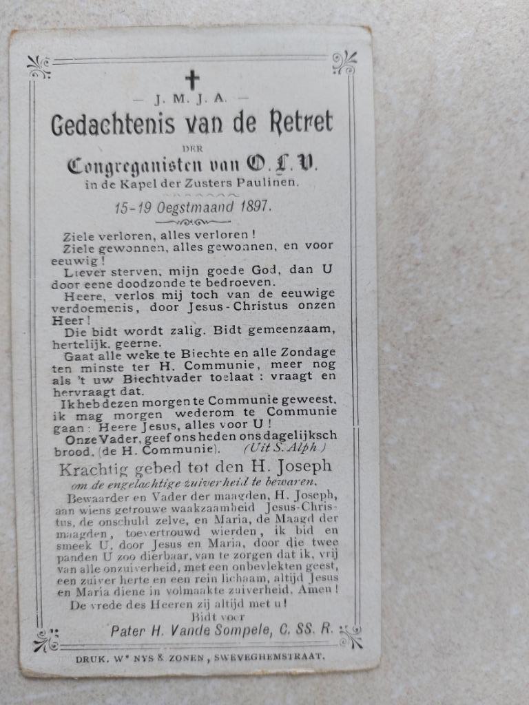gedachtenisprentje Kortrijk 1897, Verzamelen, Bidprentjes en Rouwkaarten, Verzenden