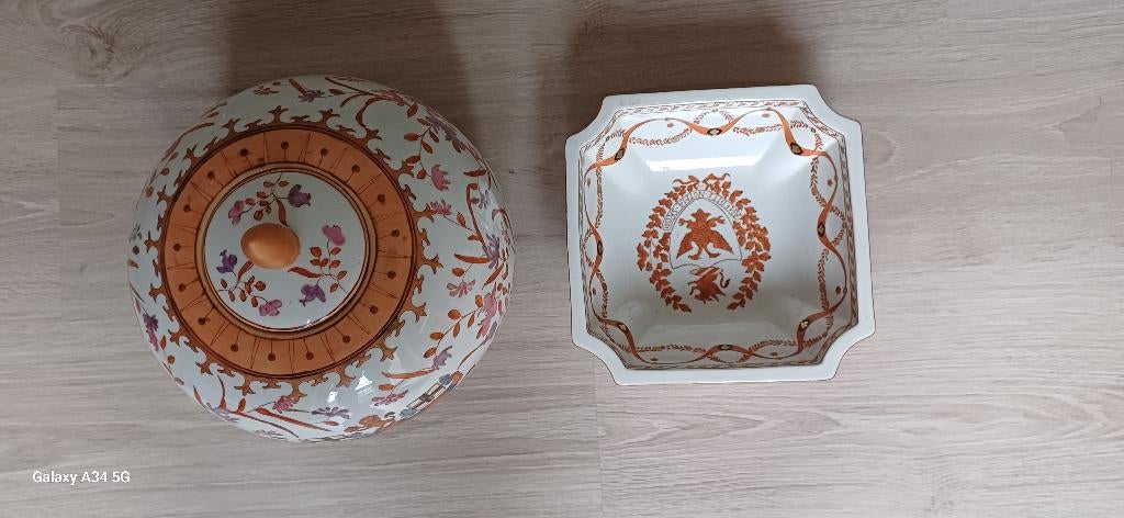beschilderde Vaas met bijpassende kom, Huis en Inrichting, Woonaccessoires | Vazen, Ophalen, Zo goed als nieuw, Wit