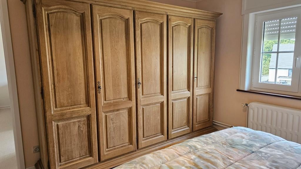 Slaapkamer 2 pers massief handgemaakt eikenhout, Antiek en Kunst, Ophalen