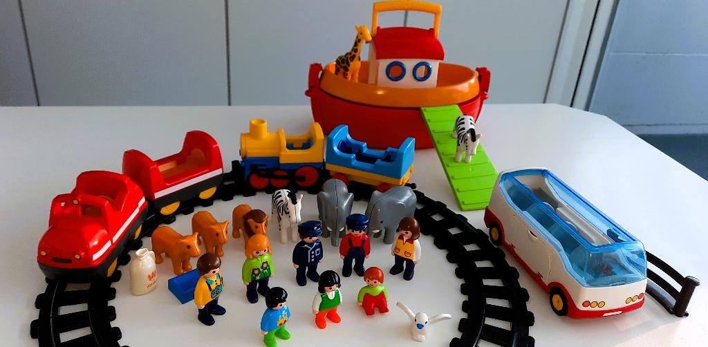 Playmobil 1 2 3 trein autobus ark van Noah, Enlèvement ou Envoi, Comme neuf, Ensemble complet