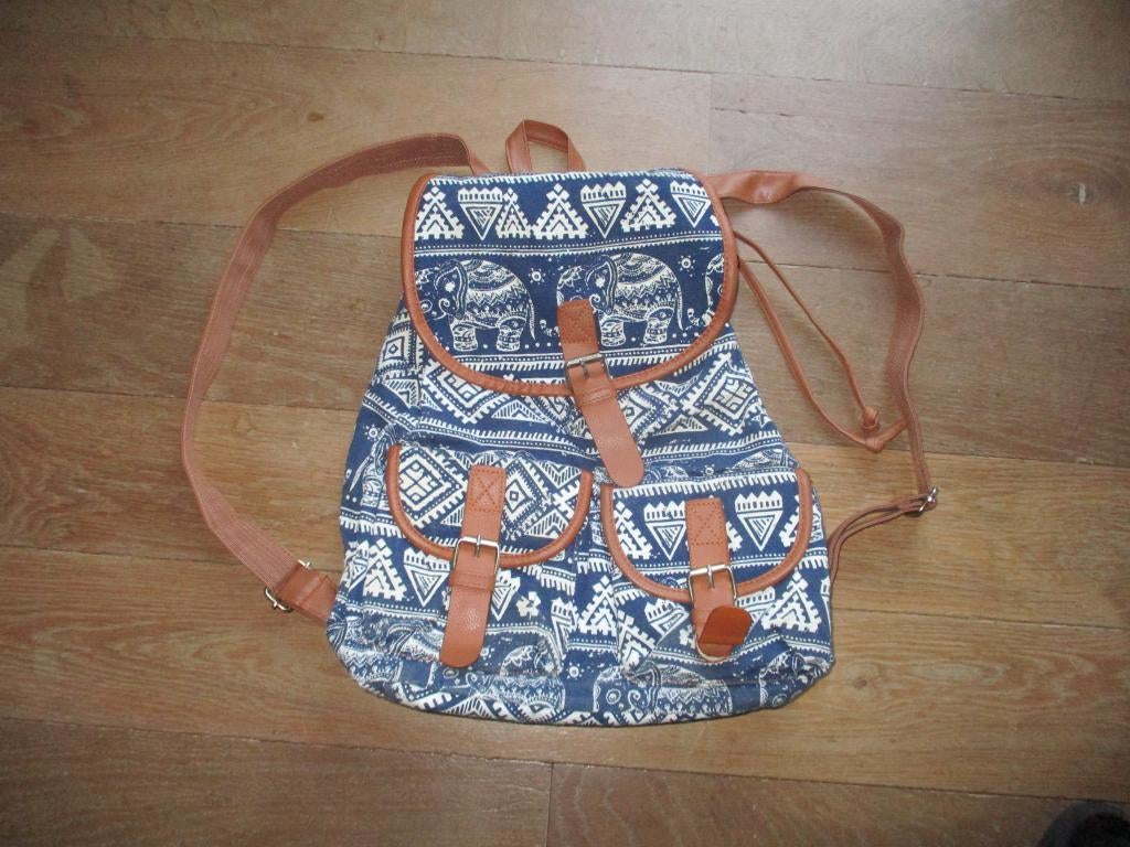 Rugzak stoffen m lederlook afranding schooltas schoudertas, Ophalen of Verzenden, Gebruikt, 30 tot 45 cm