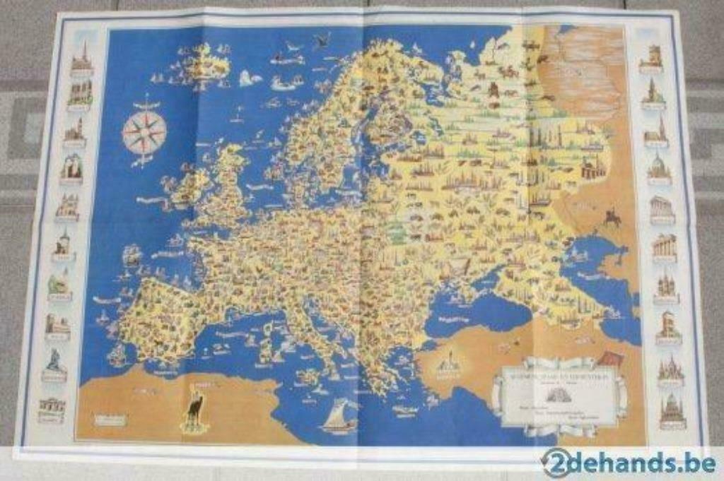 oude poster-kaart Europa - ASLK, Boeken, Atlassen en Landkaarten, Ophalen of Verzenden